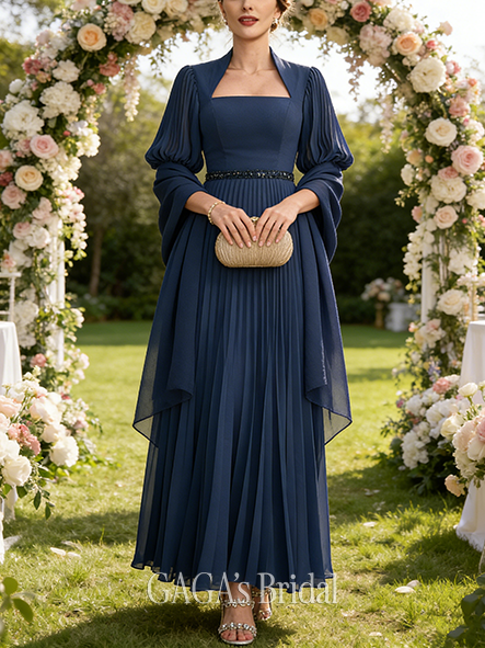 New Arrival A-line Exquisite Luxury Queen Anne Ankle-Length Chiffon Mother of the Bride Dress With Pleated Sequins Beading