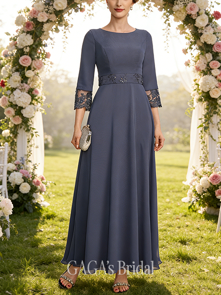 Plus Size A-line Regal Luxury Scoop Ankle-Length Lace Chiffon Mother of the Bride Dress