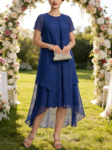 A-line Exquisite Scoop Knee-Length Chiffon Mother of the Bride Dress With Beading Sequins