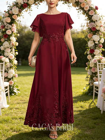 A-line Exquisite Scoop Ankle-Length Lace Chiffon Mother of the Bride Dress With Sequins