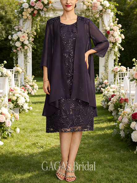 Black Tie Event A-line Sophisticated Scoop Knee-Length Lace Mother of the Bride Dress With Sequins