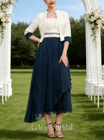 A-line Exquisite Square Asymmetrical Chiffon Mother of the Bride Dress With Pleated Beading Sequins