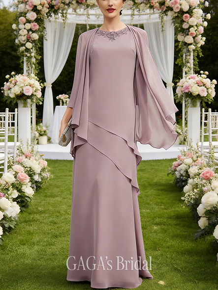 Wedding Guest A-line Refined Scoop Floor-Length Chiffon Mother of the Bride Dress With Beading