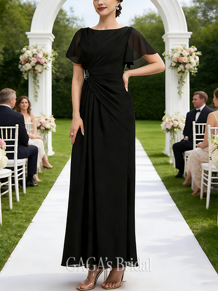 A-line Exquisite Scoop Ankle-Length Chiffon Mother of the Bride Dress With Beading Pleated