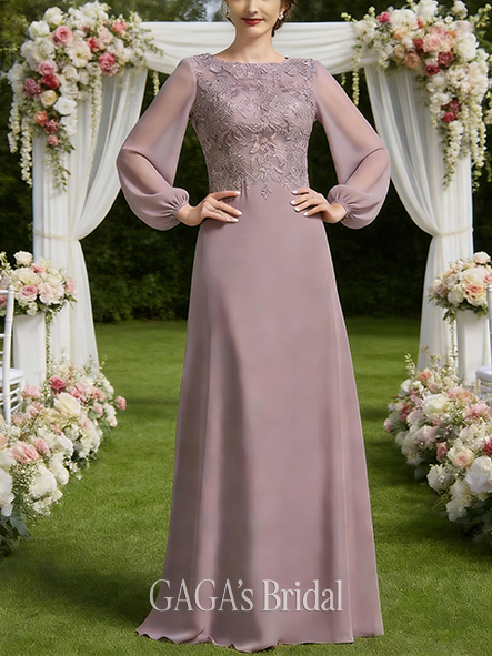 Plus Size A-line Polished Graceful Scoop Floor-Length Lace Chiffon Mother of the Bride Dress
