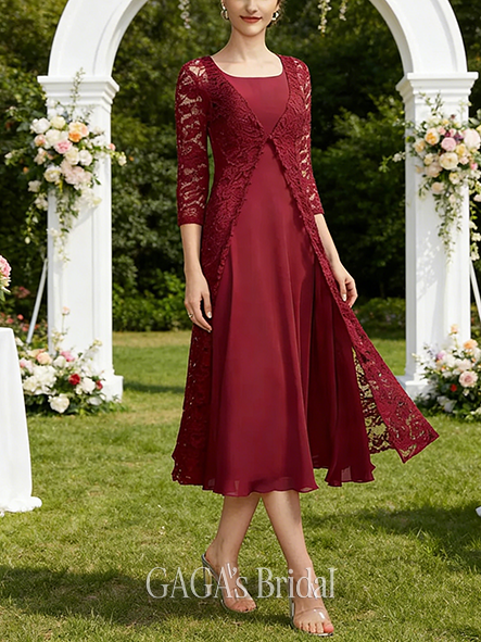 Plus Size A-line Exquisite Graceful Square Tea-Length Chiffon Mother of the Bride Dress