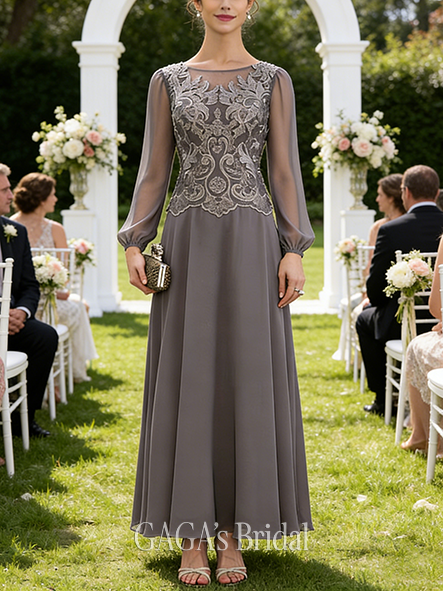 Wedding Guest A-line Refined Scoop Ankle-Length Lace Chiffon Mother of the Bride Dress
