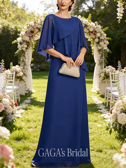 Wedding Guest A-line Refined Scoop Floor-Length Chiffon Mother of the Bride Dress With Beading
