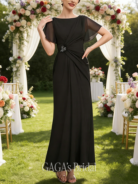 Fall A-line Sophisticated Scoop Ankle-Length Mesh Mother of the Bride Dress With Pleated Beading